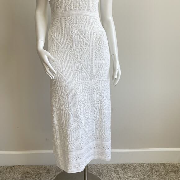 Lulus White Crochet Tie Shoulders Strap Midi Dress Size Medium Resort Coastal - Picture 6 of 14